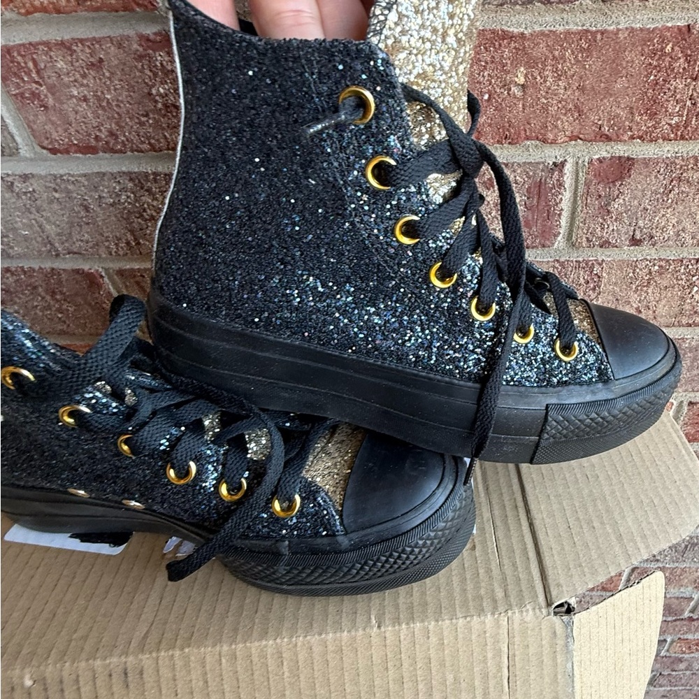 Custom Converse Black and Gold glitter High-Tops - Picture 4 of 10
